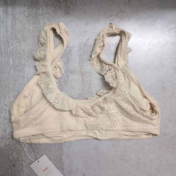 NWT Andie Hydra Top Vanilla (Cream / Off-white) Crochet Ruffle Bikini Swim M - Picture 3 of 8